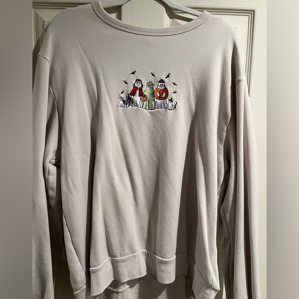 Bella Canvas ivory Crewneck Sweater with Halloween scene